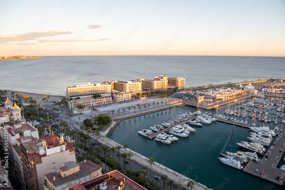 Panorama of Paseo Maritimo in the touristic city of Alicante in Spain in 2022.