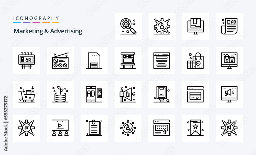 25 Marketing And Advertising Line icon pack