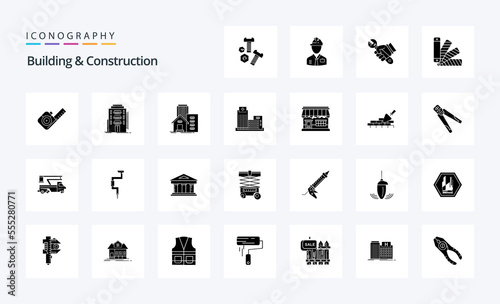 25 Building And Construction Solid Glyph icon pack