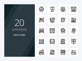 20 Interior Design Outline icon for presentation