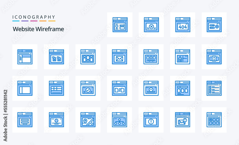 25 Website Wireframe Blue icon pack