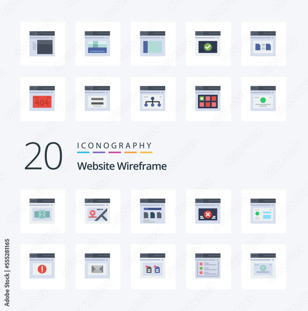 20 Website Wireframe Flat Color icon Pack like page web page page file