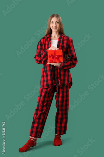 Young woman in checkered pa...