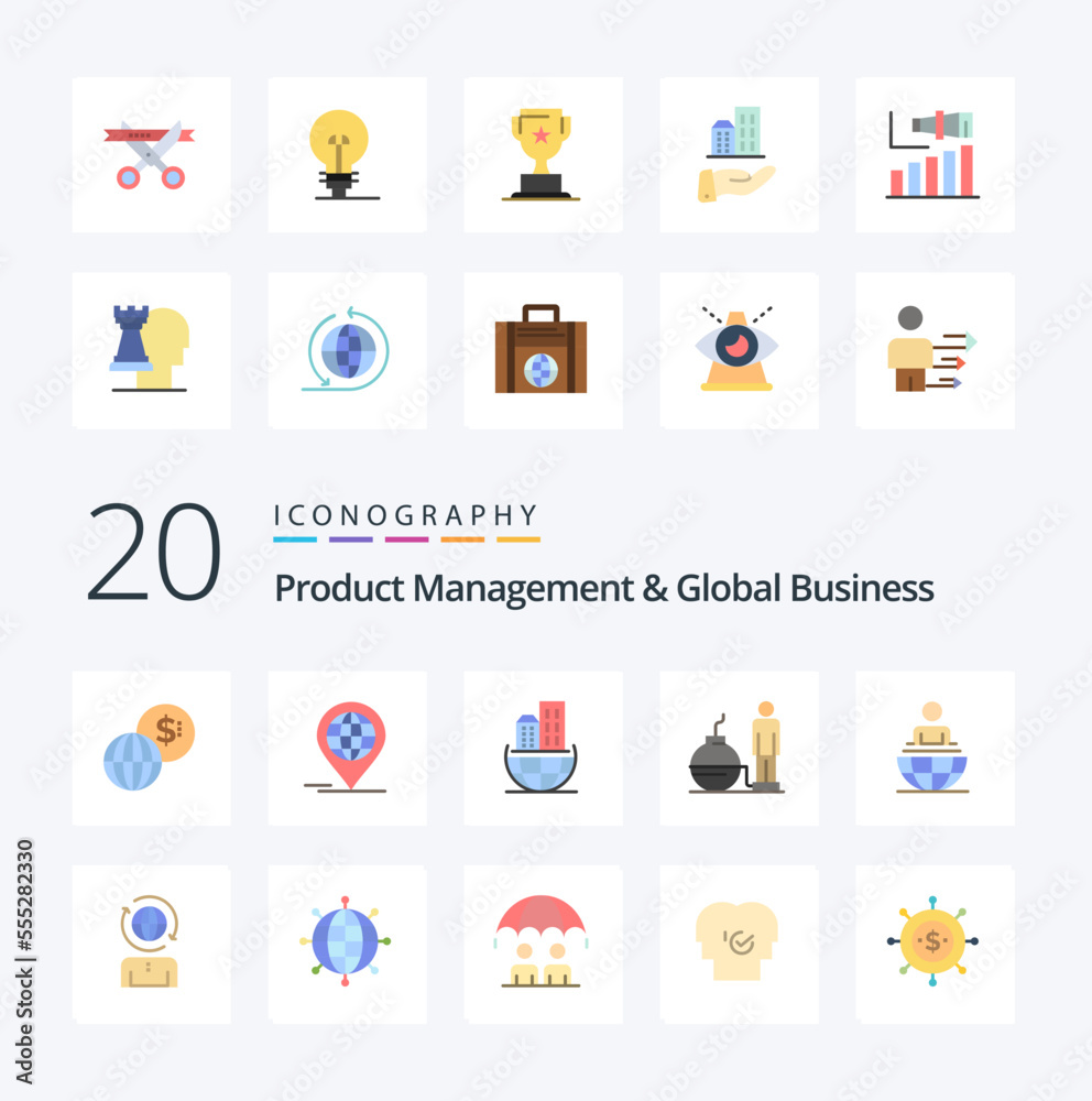 20 Product Managment And Global Business Flat Color icon Pack like business problem global organization modern business