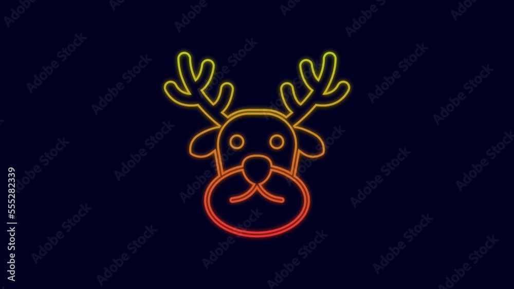Glowing neon line Reindeer icon isolated on blue background. Merry Christmas and Happy New Year. 4K Video motion graphic animation Glowing neon line Reindeer icon isolated on blue background. Merry Christmas and Happy New Year. 4K Video motion graphic animation