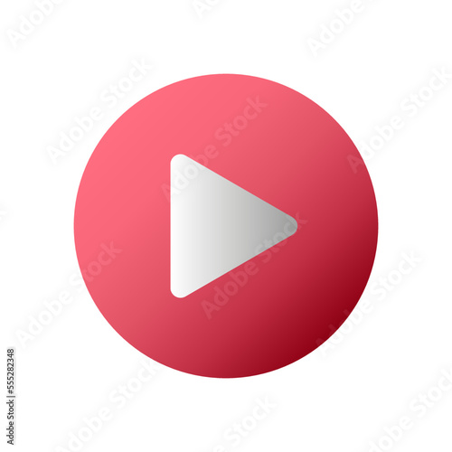 Red play button. Round shape. Vector illustration. Stock image.