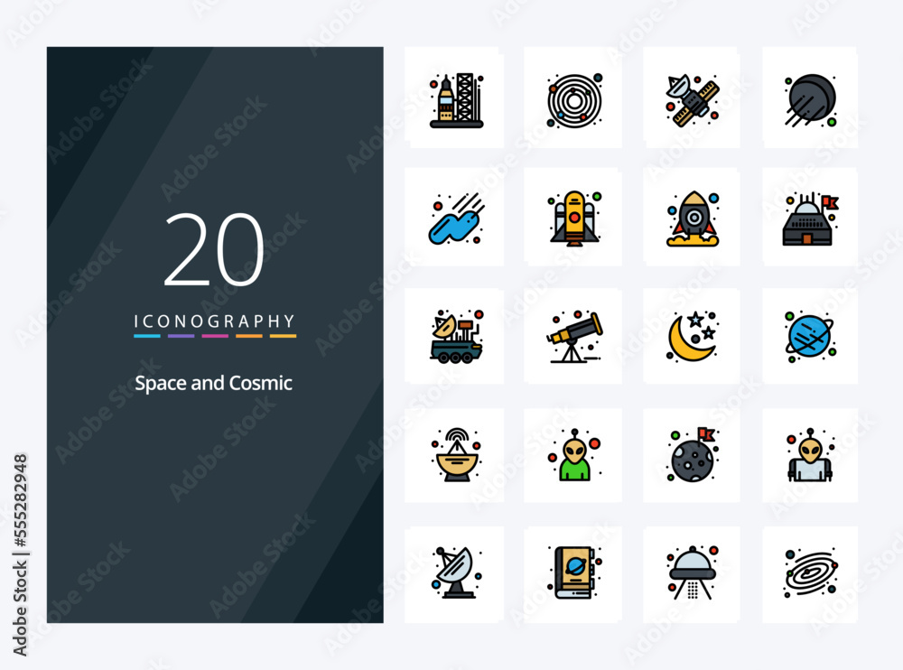 20 Space line Filled icon for presentation