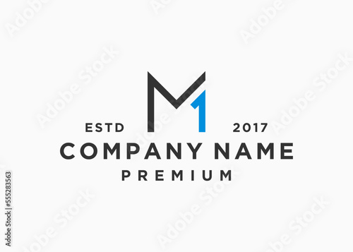 letter m with number 1 logo design vector illustration template