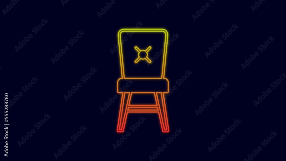 Glowing neon line Chair icon isolated on blue background. 4K Video motion graphic animation Glowing neon line Chair icon isolated on blue background. 4K Video motion graphic animation