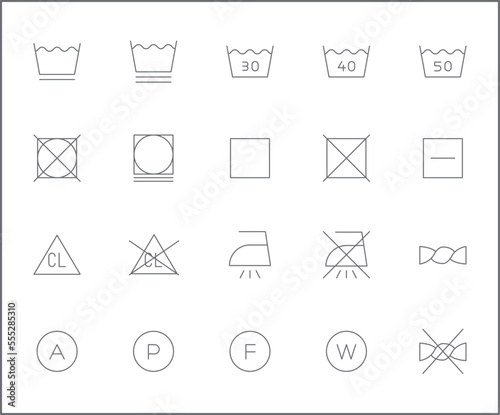 Simple Set of laundry Related Vector Line Icons. Vector collection of washing, ironing, dry, cleaning, housework, care, fabric, housekeeping, bleach and design elements symbols or logo element.