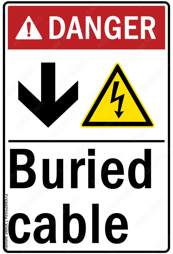 Buried cable electrical sign and labels no dig, call before digging Buried cable electrical sign and labels no dig, call before digging