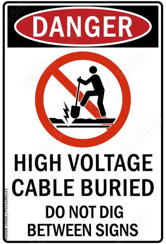 Buried cable electrical sign and labels no dig, call before digging