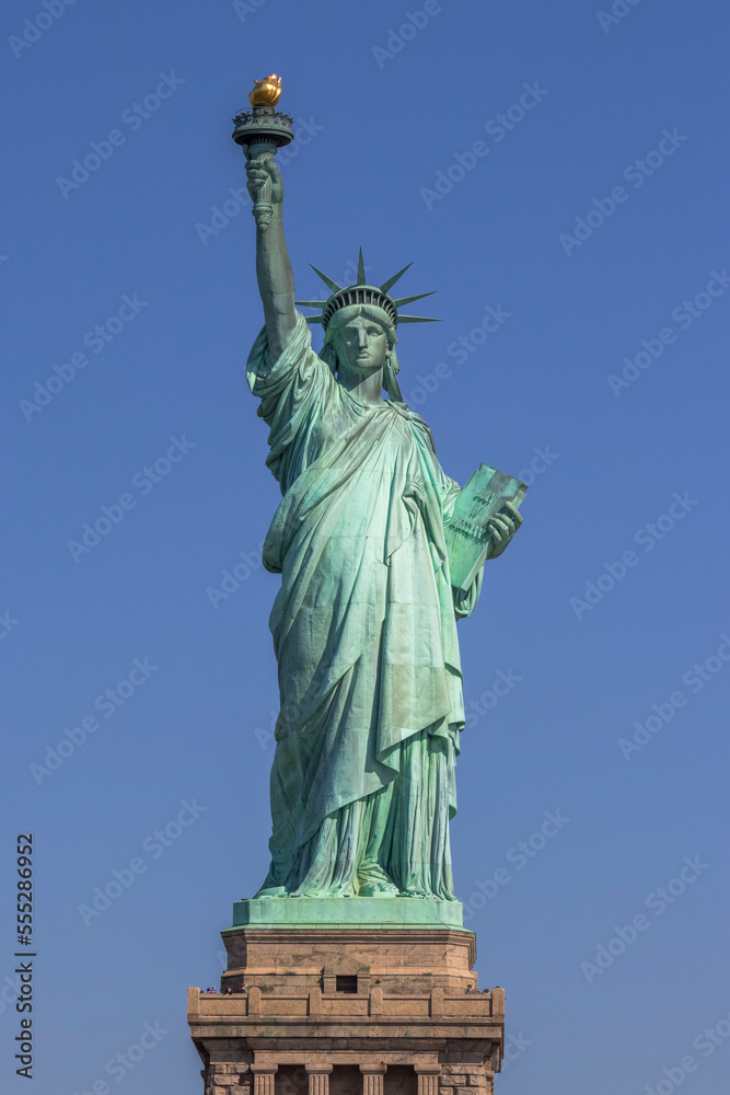 The Statue of Liberty (La Liberté éclairant le monde), Liberty Island, New York City, United States.