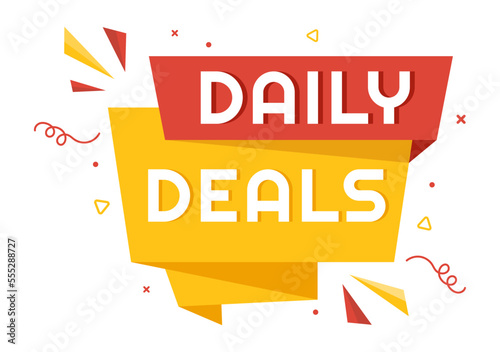 Daily Deals of The Day with Decorative Lettering Text Style for Poster or Label in Flat Cartoon Hand Drawn Background Templates Illustration