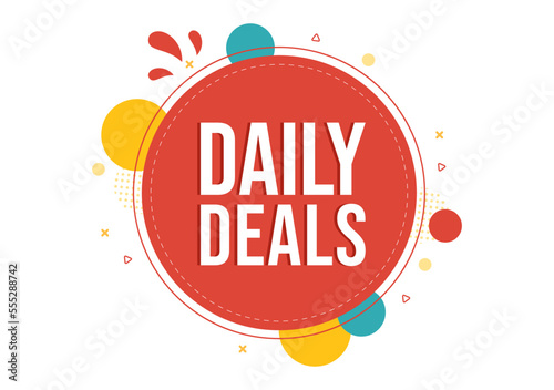 Daily Deals of The Day with Decorative Lettering Text Style for Poster or Label in Flat Cartoon Hand Drawn Background Templates Illustration