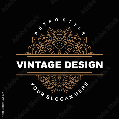 Retro Vintage Design, Luxurious Minimalist Vector Ornament Logo, With Mandala And Batik Style, Product Brand Illustration, Invitation, Banner, Fashion