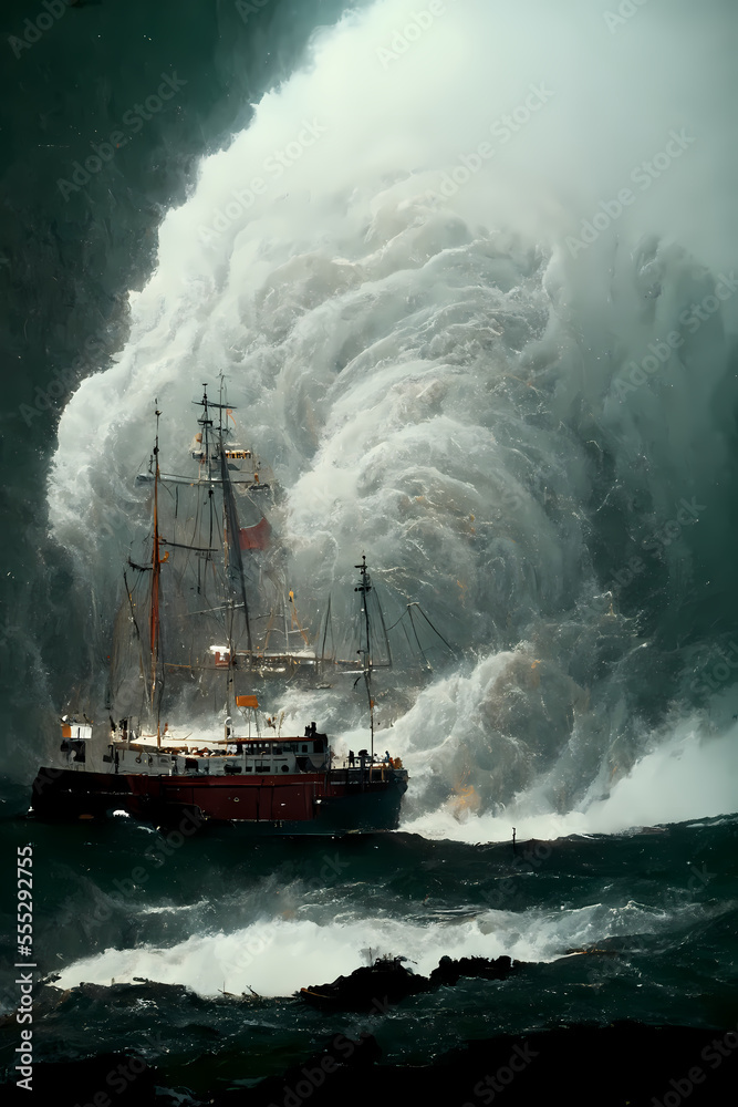 ship in the sea with a big wave ship in the sea with a big wave