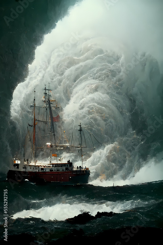 ship in the sea with a big wave