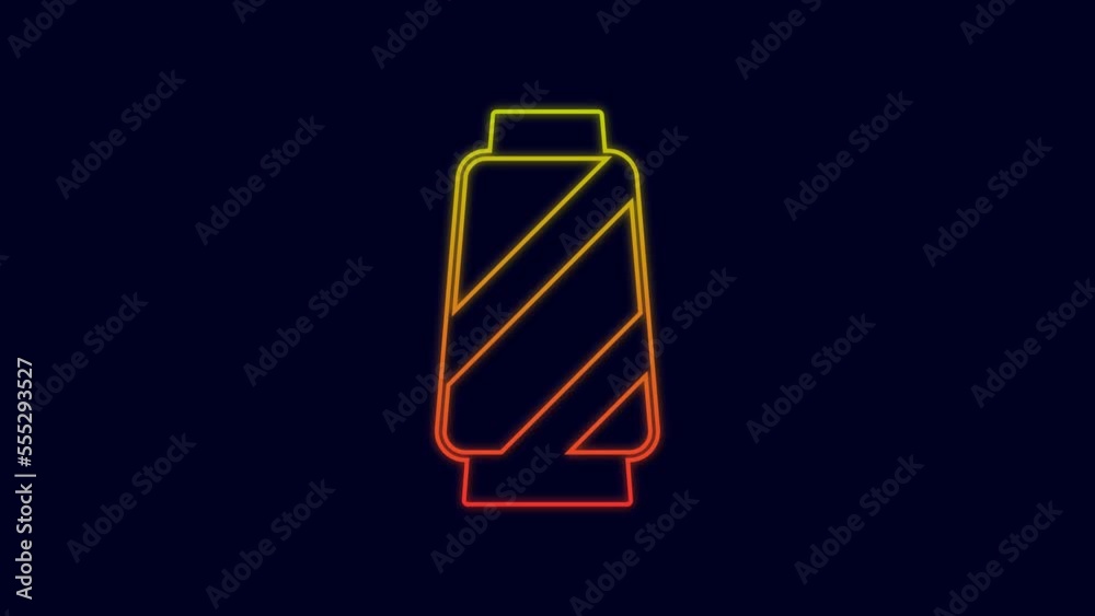 Glowing neon line Sewing thread on spool icon isolated on blue background. Yarn spool. Thread bobbin. 4K Video motion graphic animation Glowing neon line Sewing thread on spool icon isolated on blue background. Yarn spool. Thread bobbin. 4K Video motion graphic animation