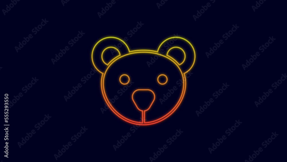 Glowing neon line Teddy bear plush toy icon isolated on blue background. 4K Video motion graphic animation Glowing neon line Teddy bear plush toy icon isolated on blue background. 4K Video motion graphic animation