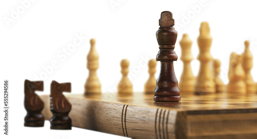 Wooden chess figures on a classic chessboard