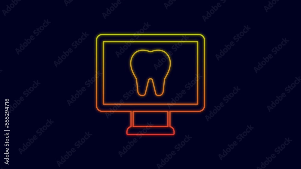 Glowing neon line Online dental care icon isolated on blue background. Dental service information call center. 4K Video motion graphic animation Glowing neon line Online dental care icon isolated on blue background. Dental service information call center. 4K Video motion graphic animation
