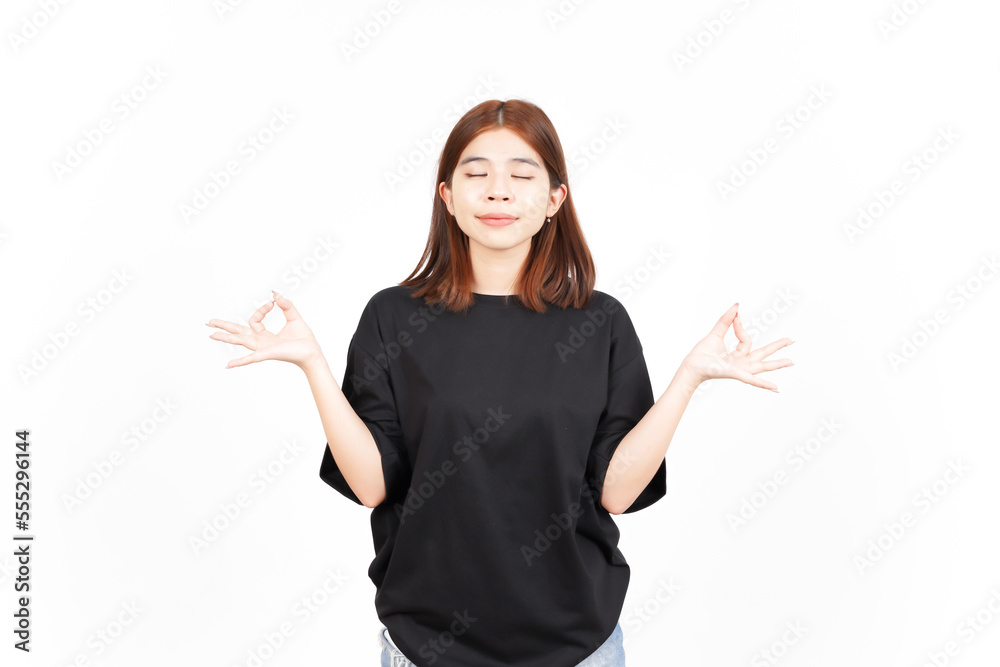 Closed Eye and Meditation Gesture Of Beautiful Asian Woman Isolated On White Background Closed Eye and Meditation Gesture Of Beautiful Asian Woman Isolated On White Background