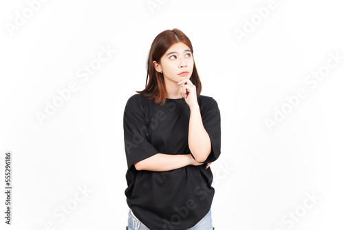 Thinking and Find Solution Gesture Of Beautiful Asian Woman Isolated On White Background