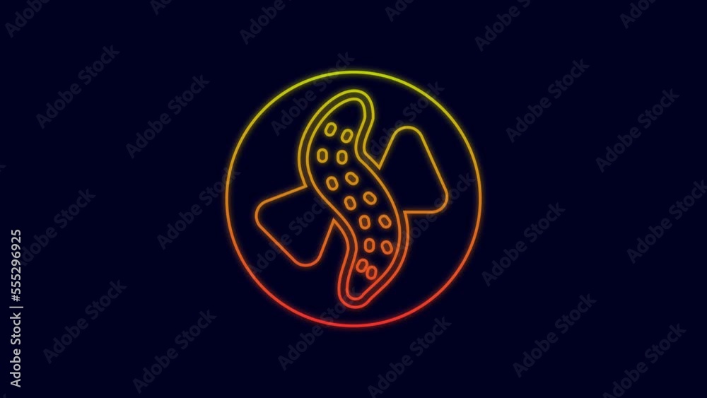 Glowing neon line Served cucumber on a plate icon isolated on blue background. Marine food. 4K Video motion graphic animation Glowing neon line Served cucumber on a plate icon isolated on blue background. Marine food. 4K Video motion graphic animation