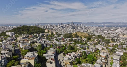 San Francisco California Aerial v167 low flyover buena vista and corona heights wealthy residential neighborhoods with downtown cityscape in the background - Shot with Mavic 3 Cine - June 2022 photo