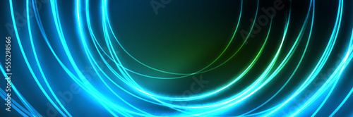 Blue neon glowing lines, magic energy space light concept, abstract background wallpaper design