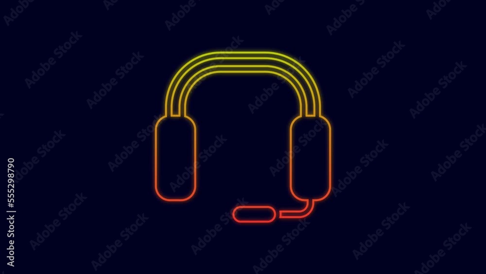 Glowing neon line Headphones icon isolated on blue background. Earphones. Concept for listening to music, service, communication and operator. 4K Video motion graphic animation Glowing neon line Headphones icon isolated on blue background. Earphones. Concept for listening to music, service, communication and operator. 4K Video motion graphic animation