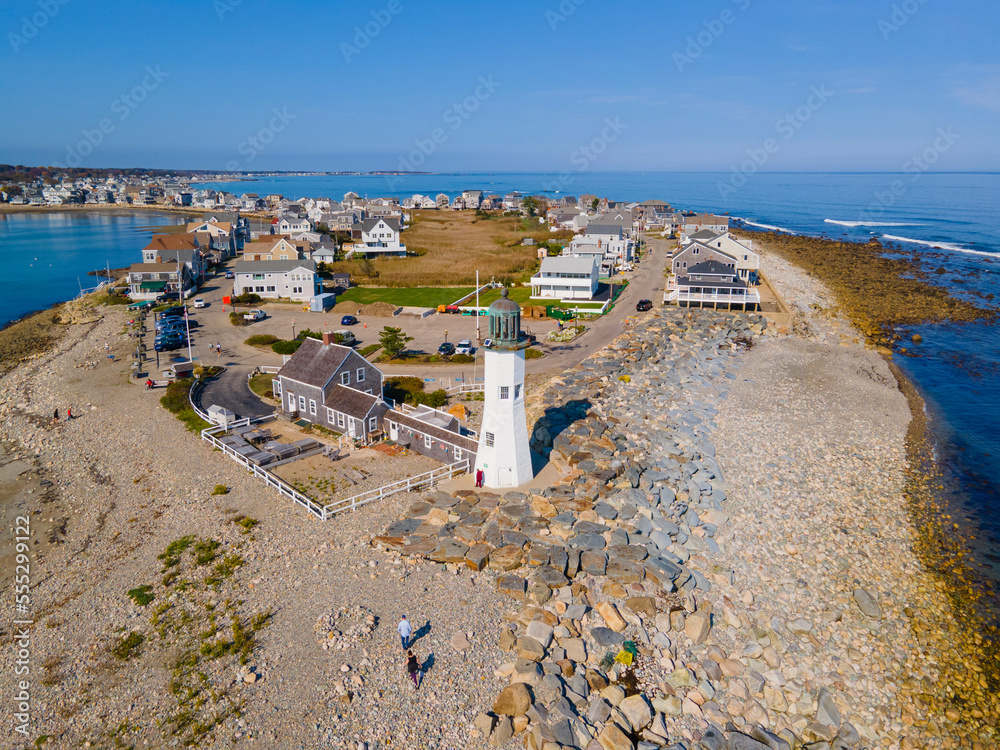 Old Scituate Lighthouse at the entrance of Scituate Harbor in town of Scituate, Massachusetts MA, USA. - obrazy, fototapety, plakaty 