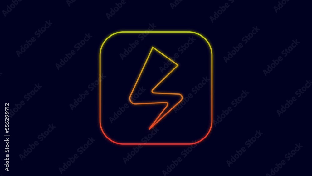 Glowing neon line Lightning bolt icon isolated on blue background. Flash sign. Charge flash icon. Thunder bolt. Lighting strike. 4K Video motion graphic animation Glowing neon line Lightning bolt icon isolated on blue background. Flash sign. Charge flash icon. Thunder bolt. Lighting strike. 4K Video motion graphic animation
