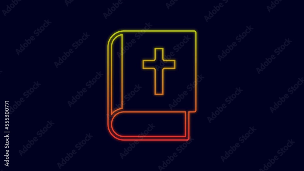 Glowing neon line Holy bible book icon isolated on blue background. 4K Video motion graphic animation Glowing neon line Holy bible book icon isolated on blue background. 4K Video motion graphic animation