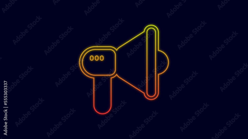 Glowing neon line Megaphone icon isolated on blue background. Speaker sign. 4K Video motion graphic animation Glowing neon line Megaphone icon isolated on blue background. Speaker sign. 4K Video motion graphic animation
