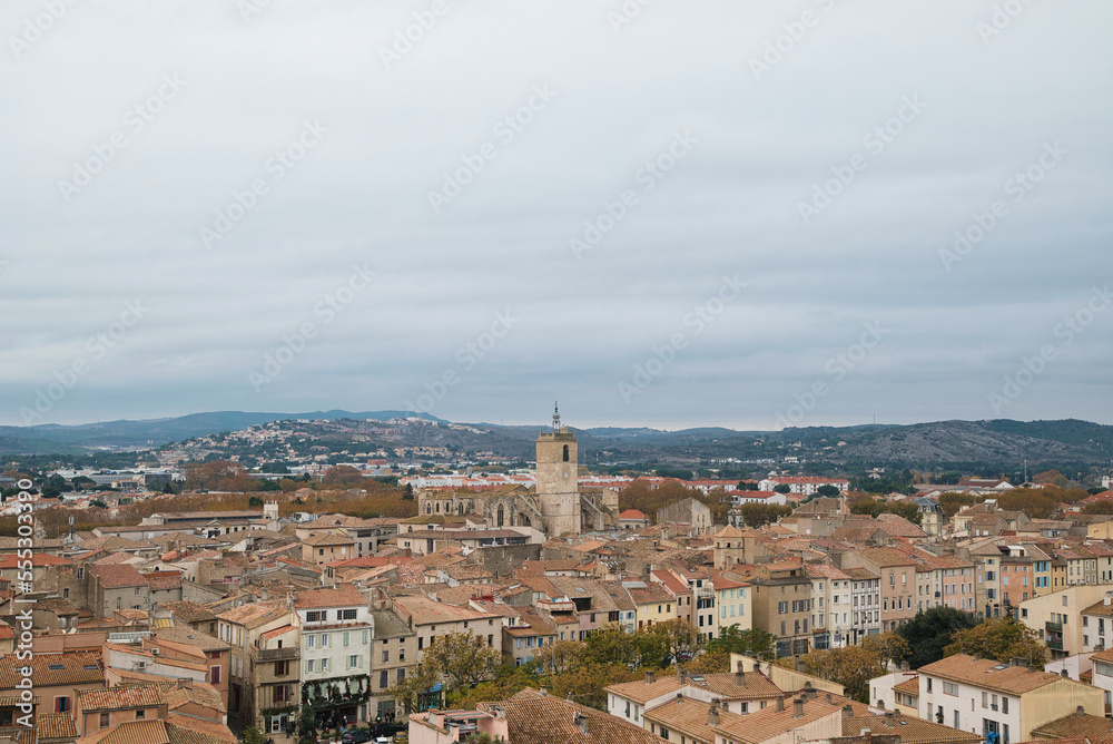 Fototapeta premium Narbonne, panoramic view of the city, photo taken from the cathedral of Narbonne, Occitania region, southern France.