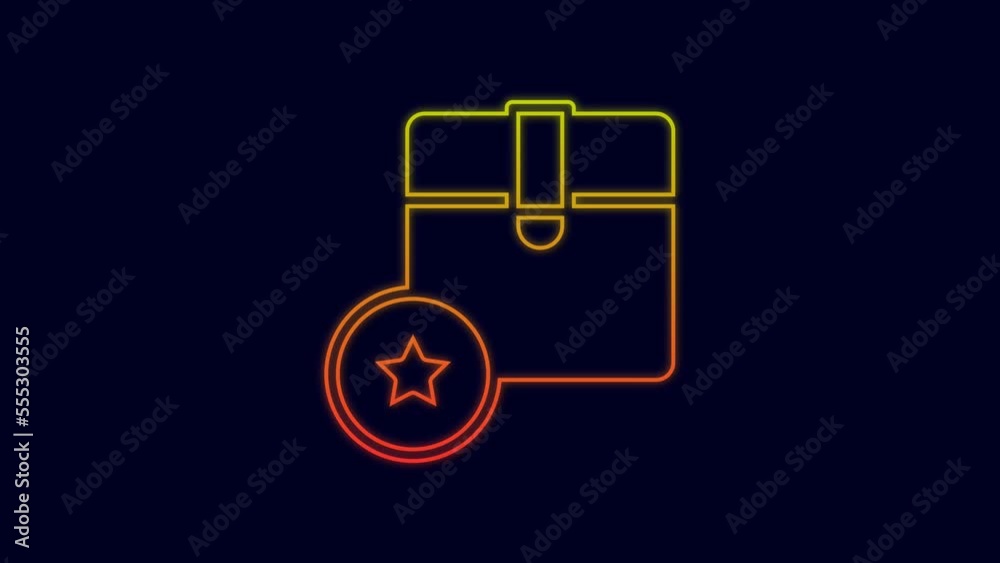 Glowing neon line Carton cardboard box icon isolated on blue background. Box, package, parcel sign. Delivery and packaging. 4K Video motion graphic animation