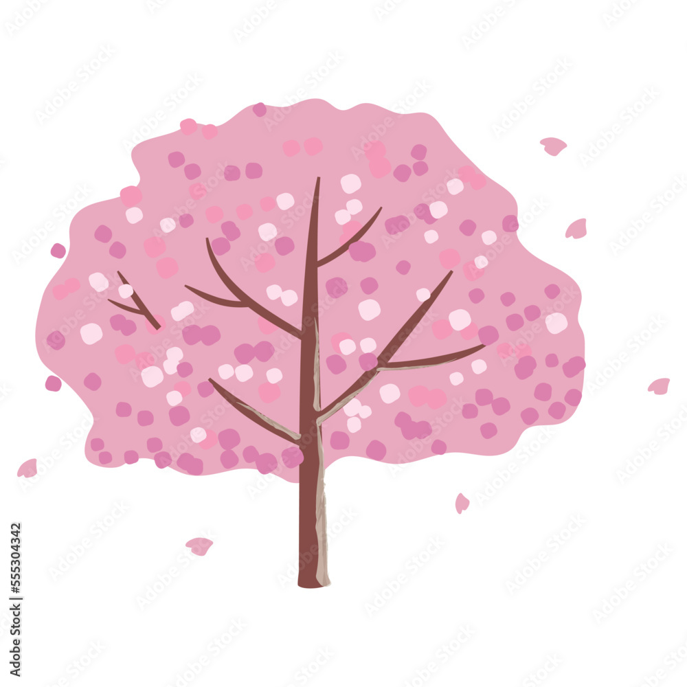Vector cherry blossom tree illustration, pink flowers in full bloom