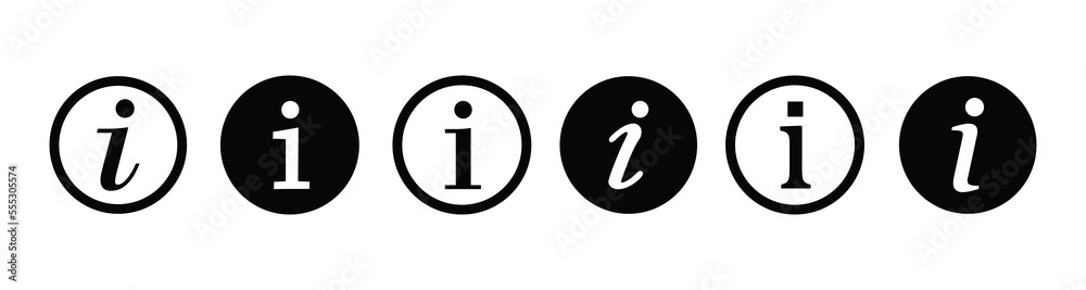Black info icons collection set. Information button flat design style isolated on white background. Vector, 2023 Black info icons collection set. Information button flat design style isolated on white background. Vector, 2023