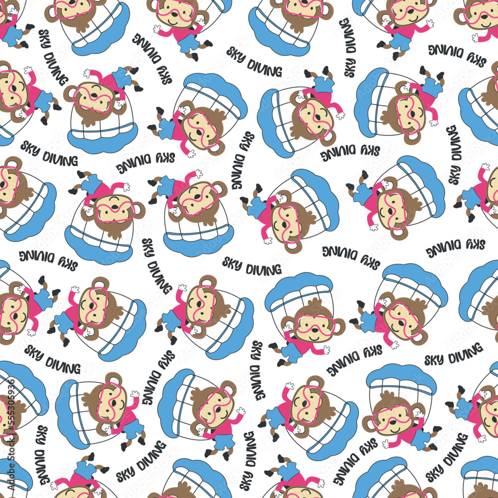 Seamless vector pattern with cute little monkey