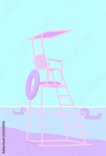 illustration flat vector graphic of life guard tower perfect for posters, pamphlets, wall hangings, designs, decorations, wallpapers, and advertisements 