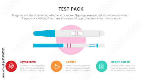 test pack pregnant or pregnancy infographic concept for slide presentation with 3 point list