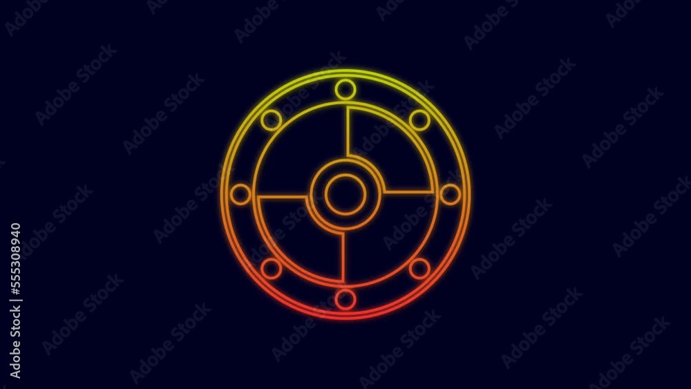 Glowing neon line Round shield icon isolated on blue background. Security, safety, protection, privacy, guard concept. 4K Video motion graphic animation Glowing neon line Round shield icon isolated on blue background. Security, safety, protection, privacy, guard concept. 4K Video motion graphic animation