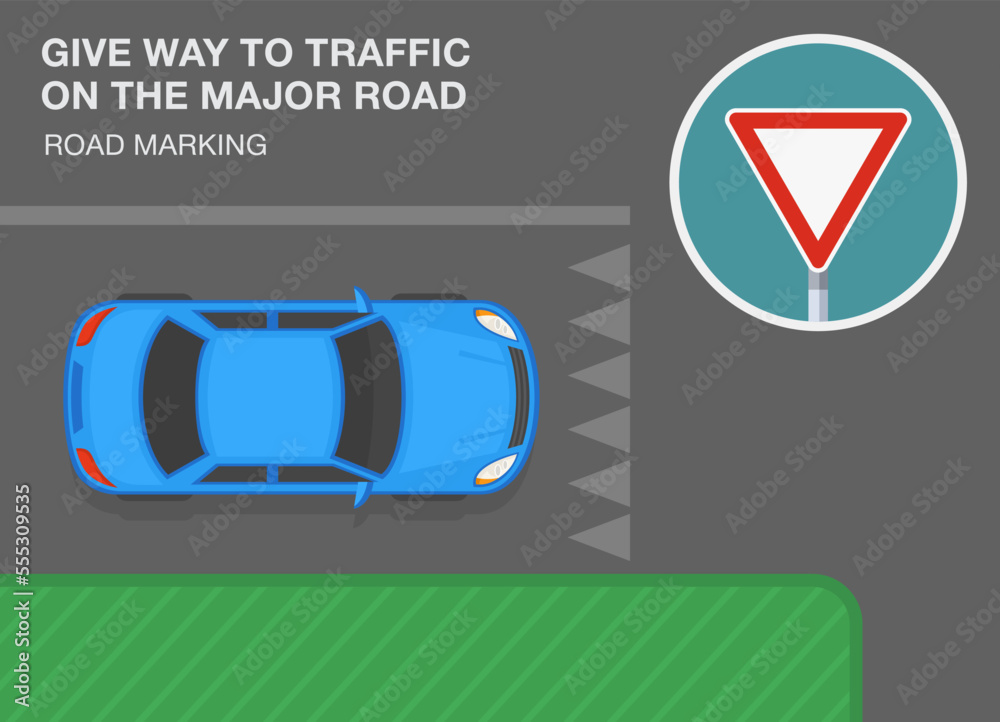 Safe driving tips and traffic regulation rules. "Give way to traffic on the major road" road