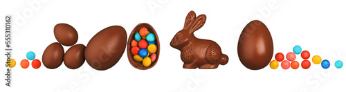 Photography Delicious chocolate easter eggs and bunny