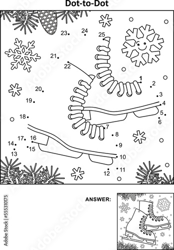 Figure skates dot-to-dot picture puzzle and coloring page activity sheet
