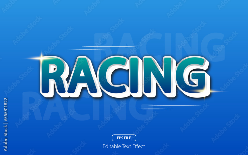 Racing editable text effect with bold font, blue, green and white colors on blue gradient background. Vector illustration Racing editable text effect with bold font, blue, green and white colors on blue gradient background. Vector illustration