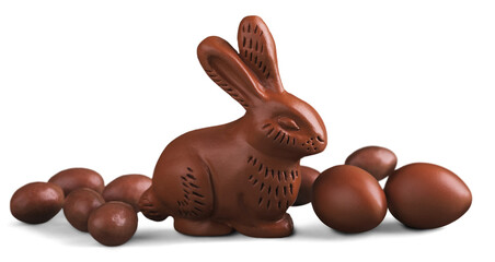 Delicious chocolate easter eggs and bunny