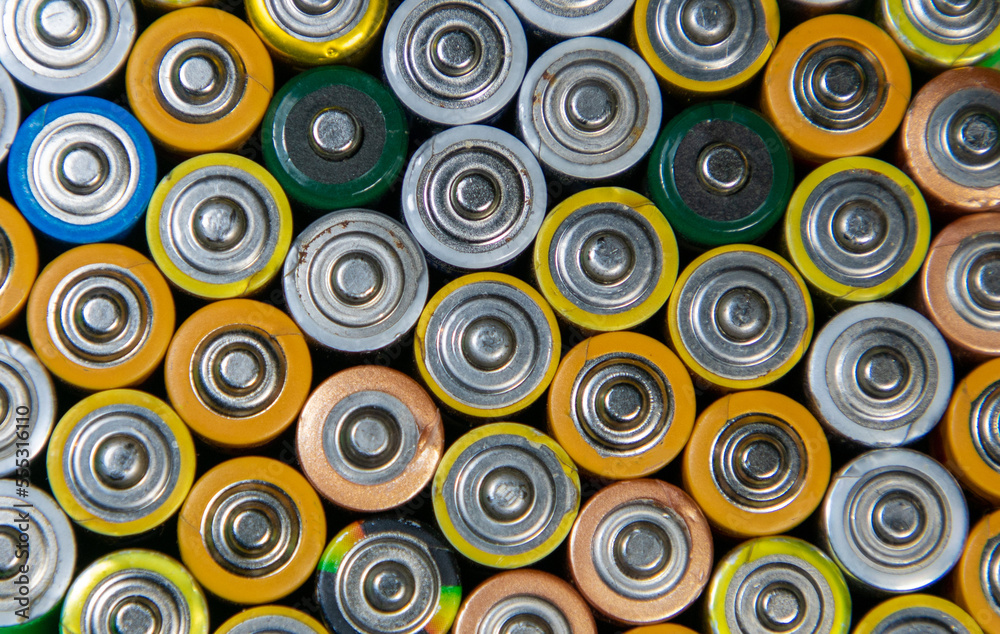 A close-up of a pile of batteries A close-up of a pile of batteries